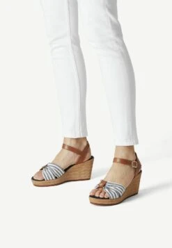 Tamaris Sandalen Met Sleehak - Cuoio Stripes