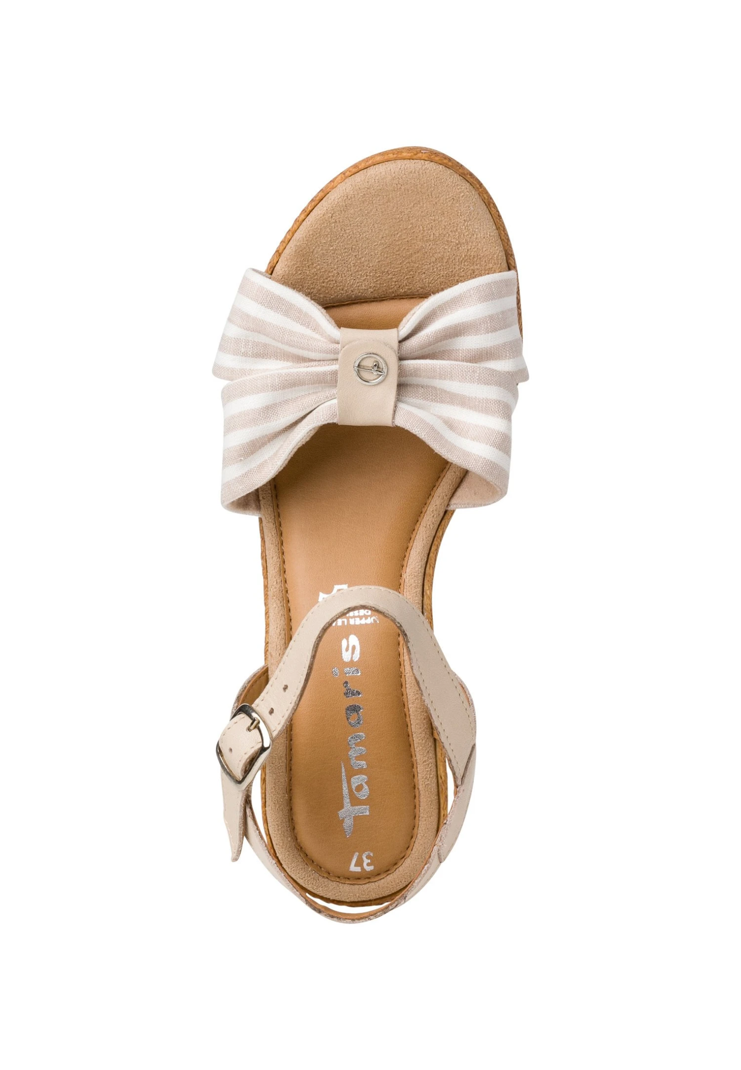Tamaris Sandalen Met Sleehak - Beige Stripes 4 Tamaris Sandalen Met Sleehak - Beige Stripes - Afbeelding 4